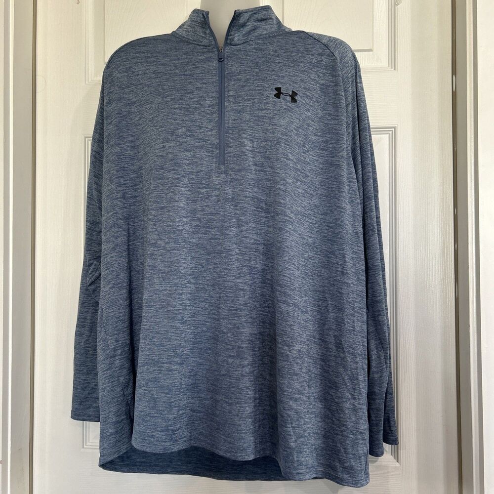 Under Armour Men's 4XL Marbled Blue 1/4 Zip Pullover Shirt Loose Heat Gear L/S
